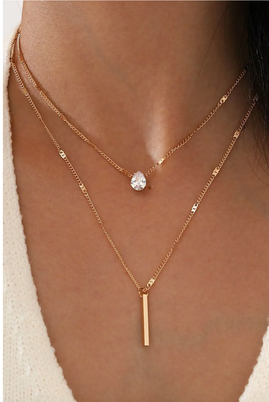 Gold Bar Drop and sparkle Necklace Set Lace Boutique Fashions