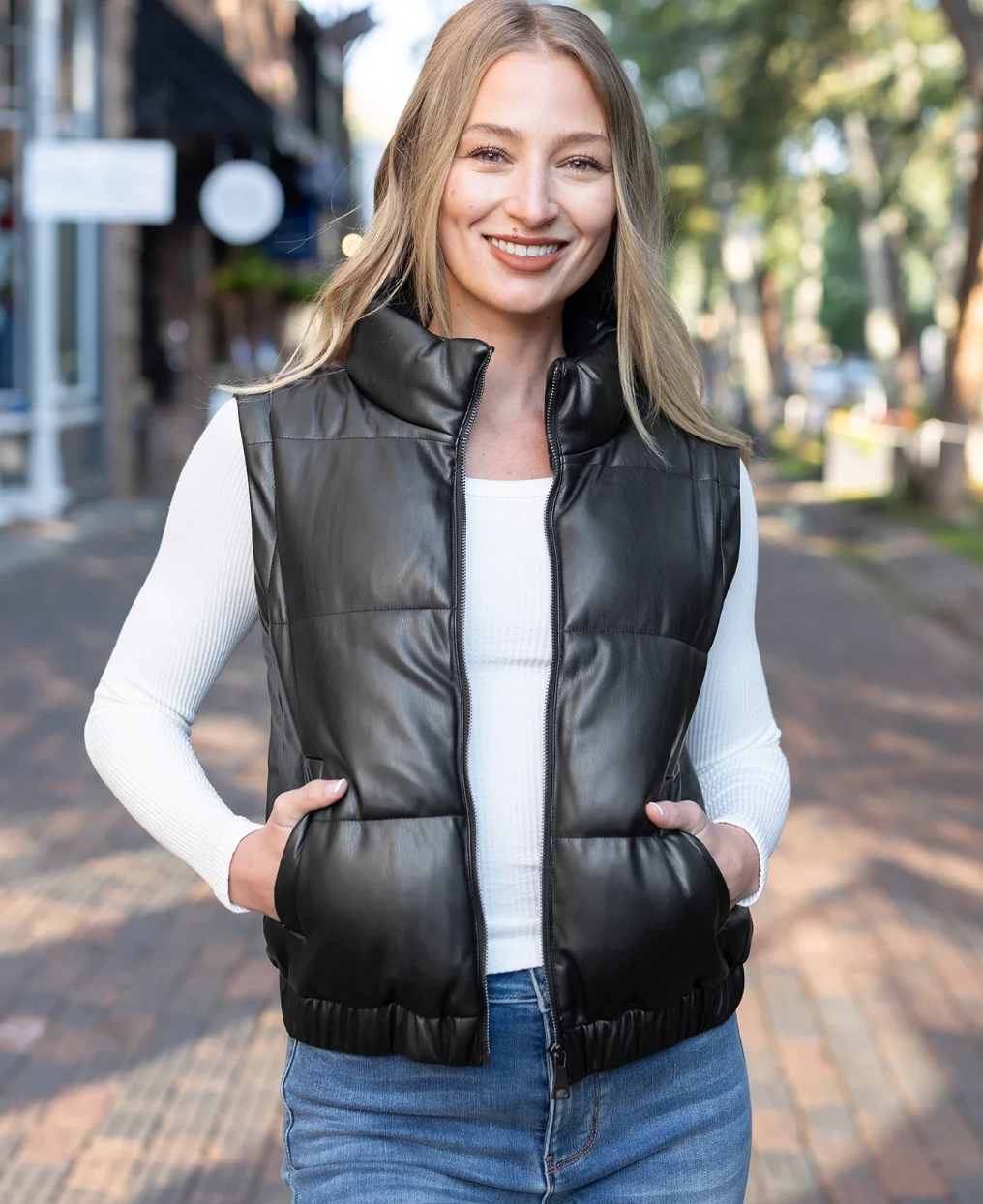 Butter Faux Leather Jacket Vest in Black Lace Boutique Fashions